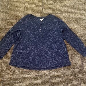 Terra & Sky Navy V-Neck Long Sleeve Floral Dot Top